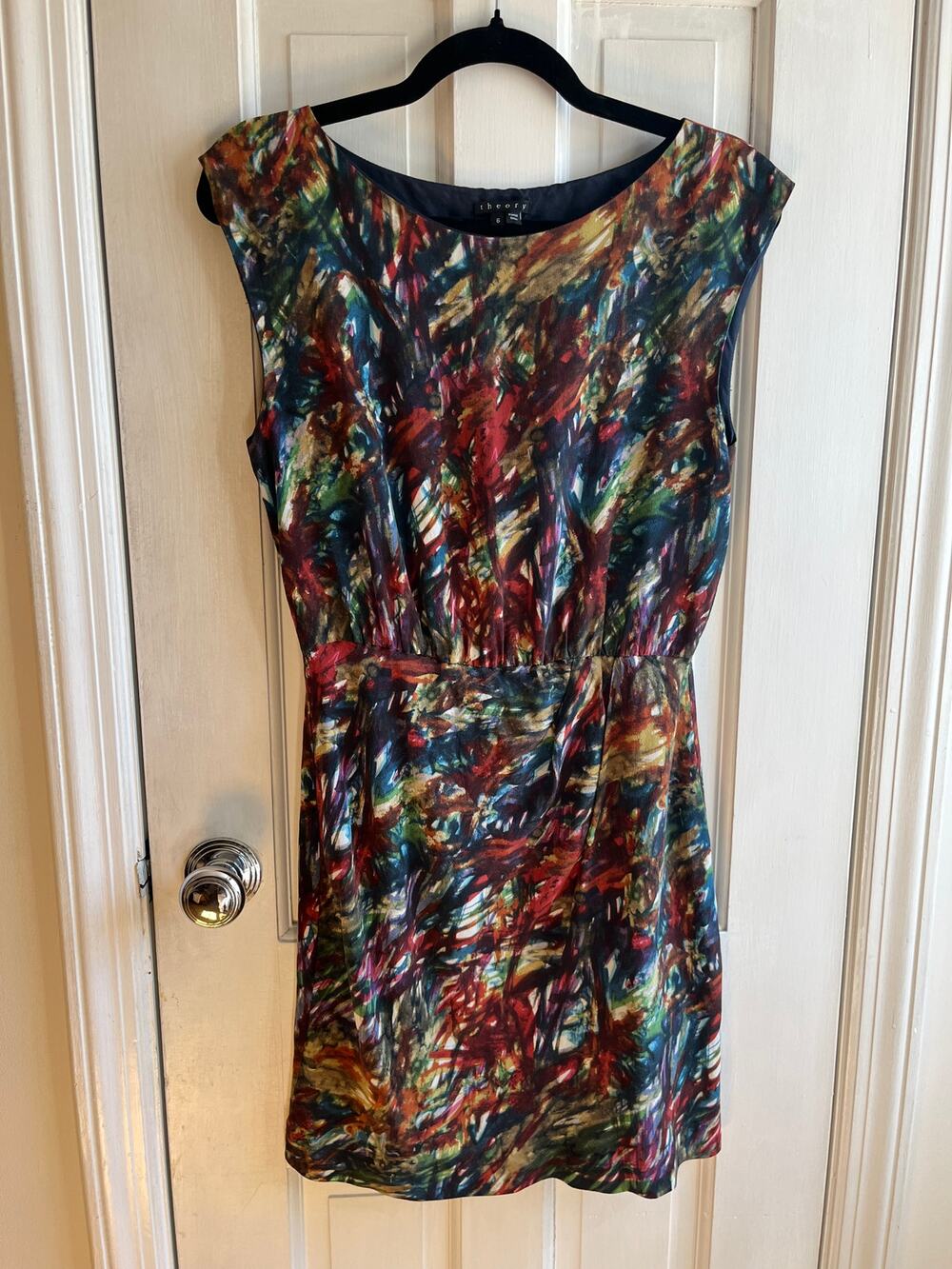 THEORY Silk Arena Dress Colorful Geometric Sleeveless Cocktail Party Dress Sz 6
